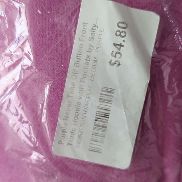 Salty Wave Purple Never Take Off Button Front Tunic Hoodie with Pockets- M - Picture 10 of 14